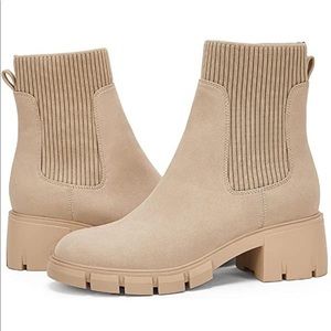 Women’s Nude Lug Sole Platform Boots-Chunky Block Heel